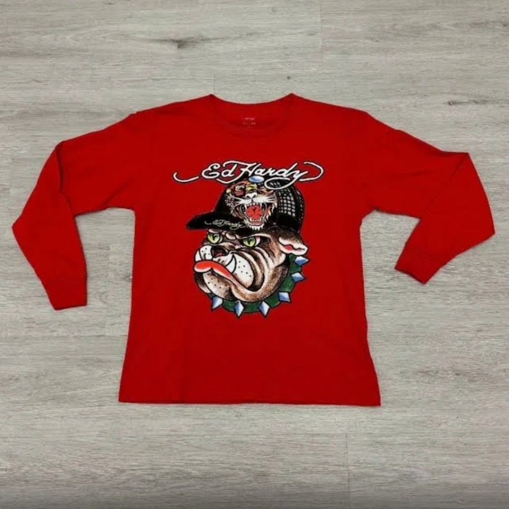 NWOT Ed Hardy Tiger and Bulldog Long Sleeve Tee, Kid's XL